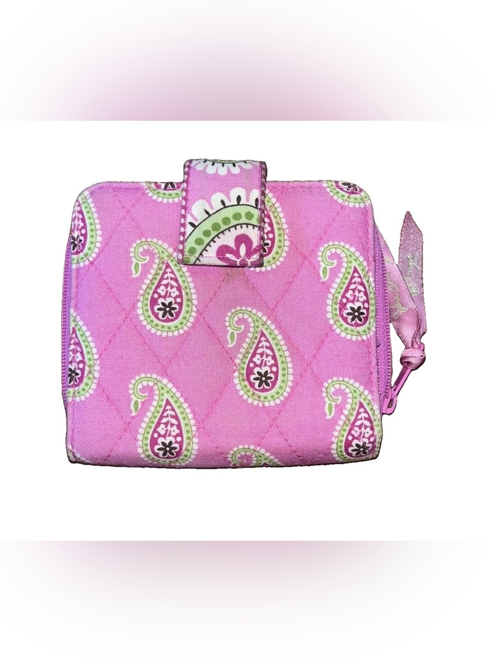 Vintage Vera Bradley Bermuda Pink Mini Zip Around Wallet Y2K Pink Green Paisley